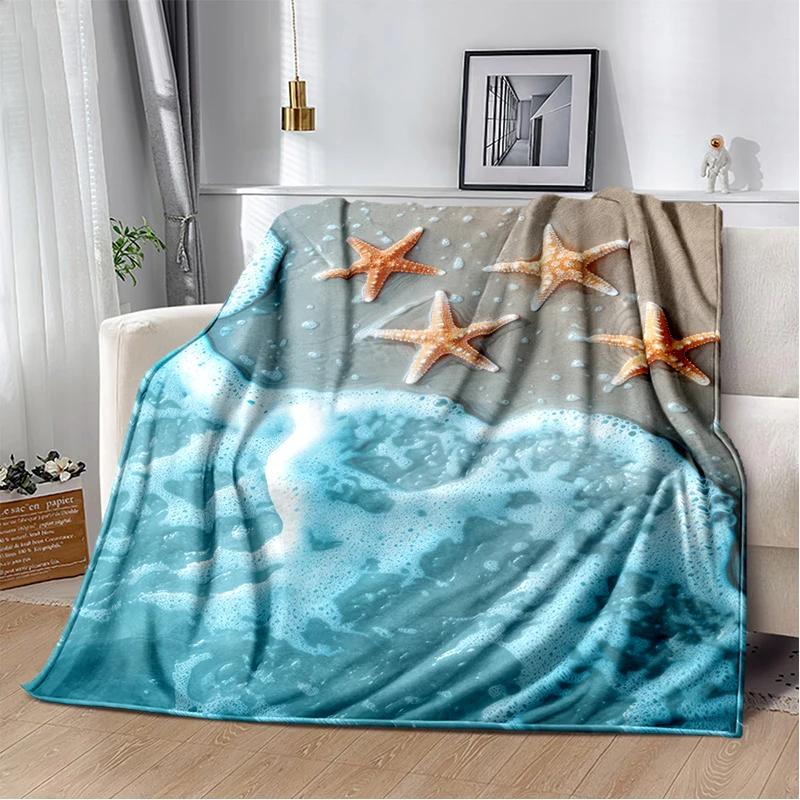 3D Starfish Beach Shell Sea Star Sand Blanket,Soft Throw Blanket for Home Bedroom Bed Sofa Picnic Travel Office Cover Kids Gift