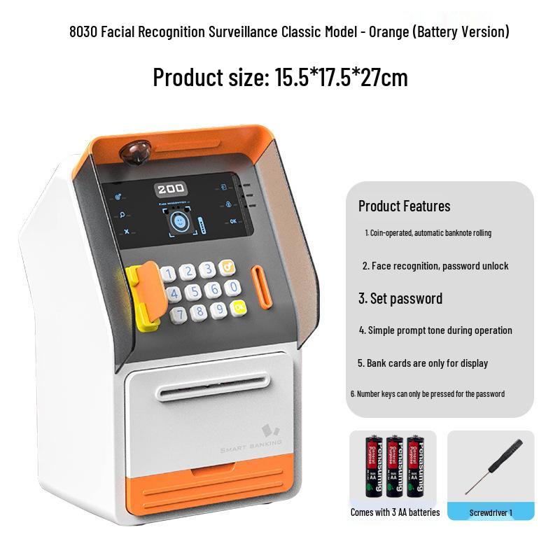 Smart ATM Money Box with Face Recognition and Password, Automatic Coin Loader - Children's Toy Safe