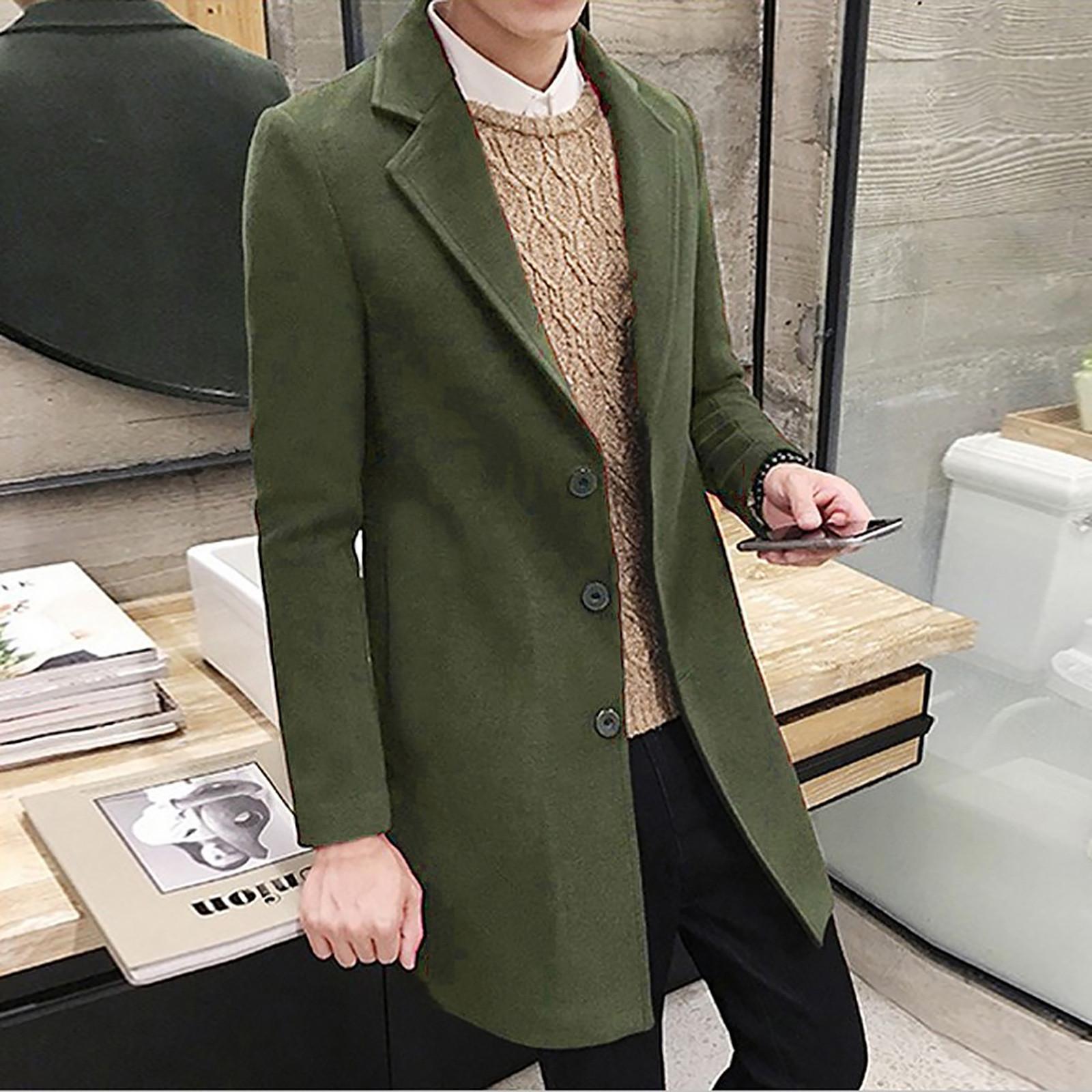 

Мужское официальное однобортное пальто с рисунком, длинная шерстяная теплая куртка, верхняя одежда L армия зеленый