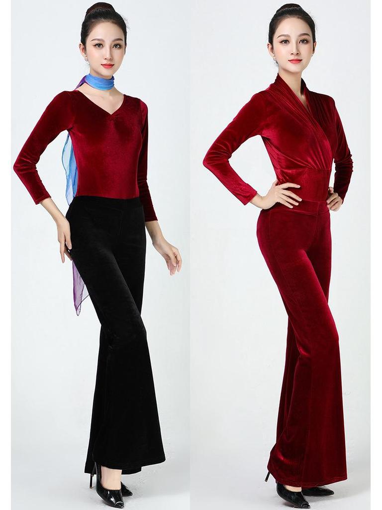 Women's Elegant Gold Velvet Slimming Practice Set for Autumn/Winter