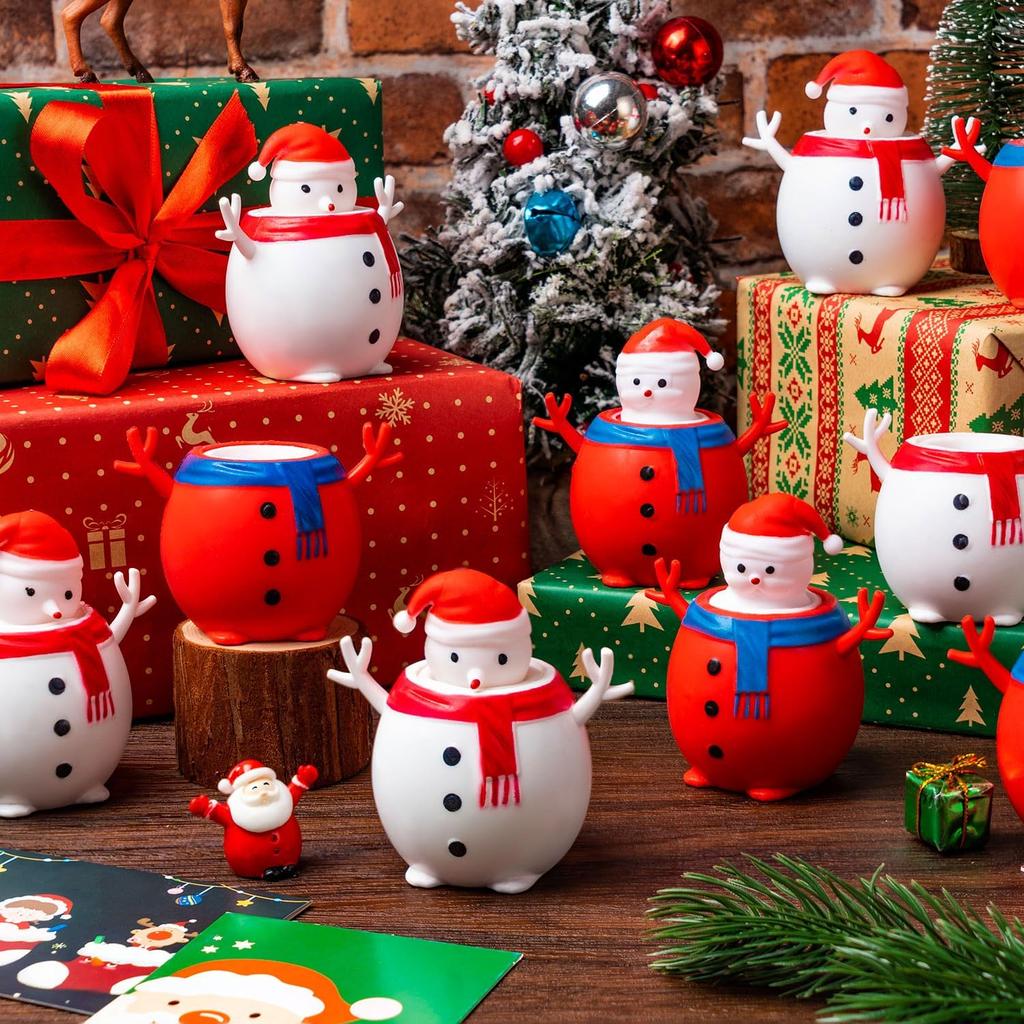 1/12PCS Pop Up Christmas Squeeze Cup Fidget Toys Stress Relief Santa Claus Squeeze Ball Sensory Toys Christmas Gifts for Kids