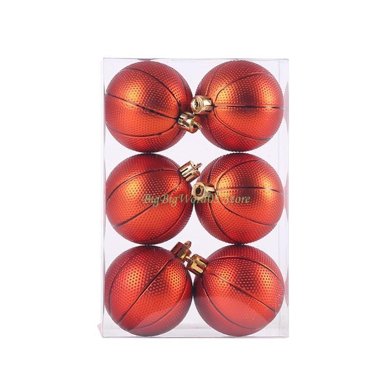 24TE 6 Pcs 6cm Christmas Sports Ball Ornaments Xmas Tree Decorations Hanging Pendants