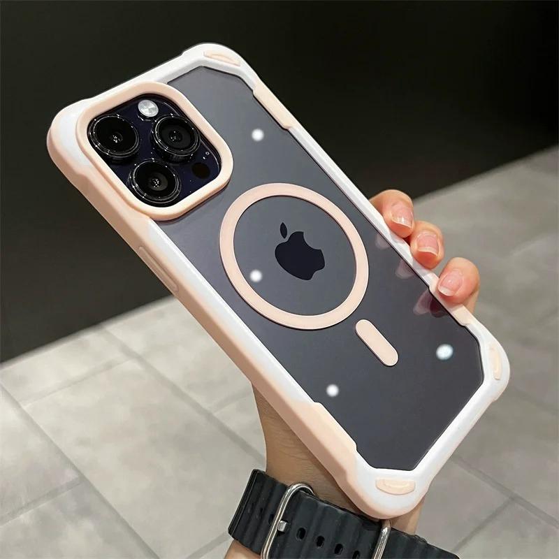 Luxury Magsafe Transparent Phone Case For iPhone 11 12 13 14 15 Pro Max Plus/Samsung S24 Ultra Magnetic Candy Shockproof Bumper Cover