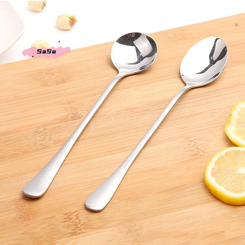 1Pc Long Handle Stainless Steel Spoon for Coffee Ice Cream Stirring Meal Tableware Household Dinner Fruit Fork