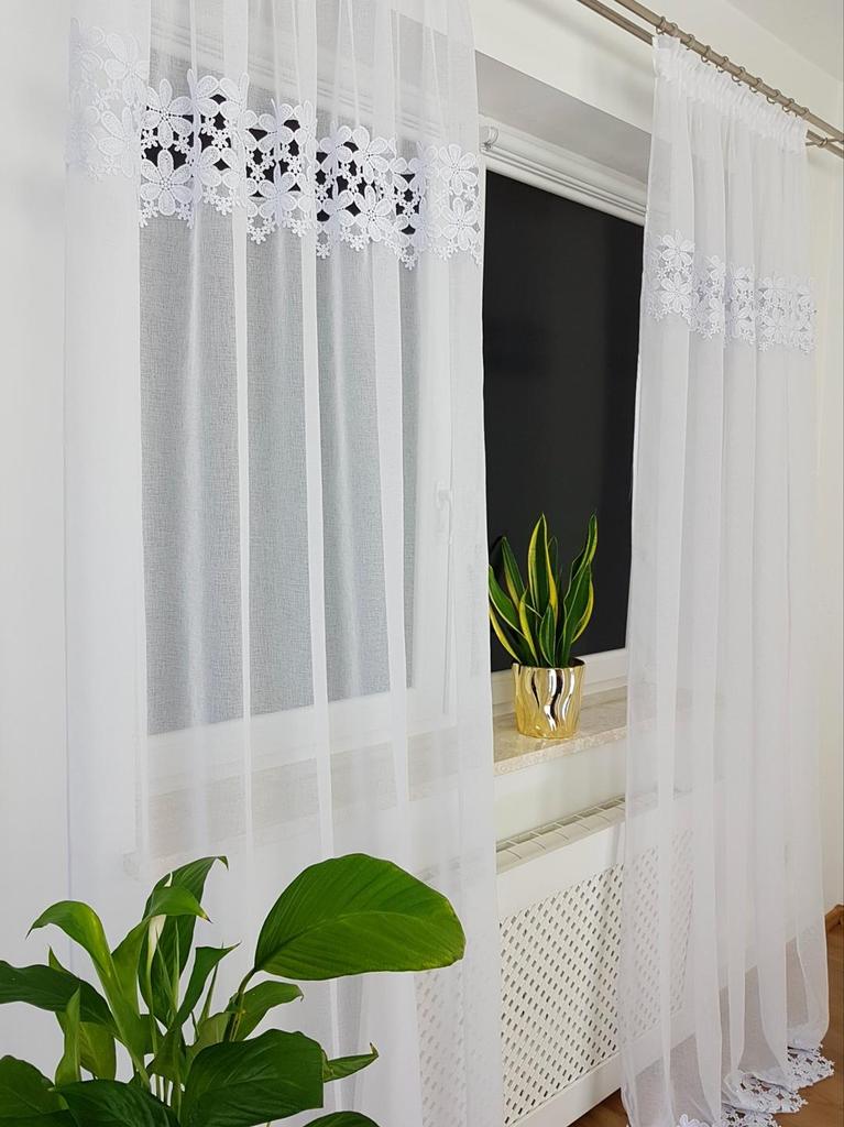 Balcony Curtain Sable White with Double Guipure Lace 140x250 Cm