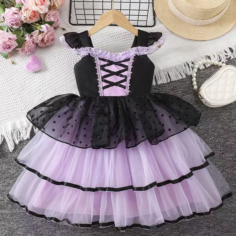 Nouvelle Robe Fille Vampire Robe Moelleuse Pour Filles Enfants Maille Robe Princesse Violette Vêtements Cool Lolita Carnaval Fête Costume 120cm black