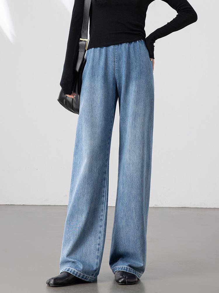 

New High-Waisted Tencel Cotton Straight Leg Jeans for Women – Casual, Slimming, Versatile, Hip-Covering Long Pants Size 31