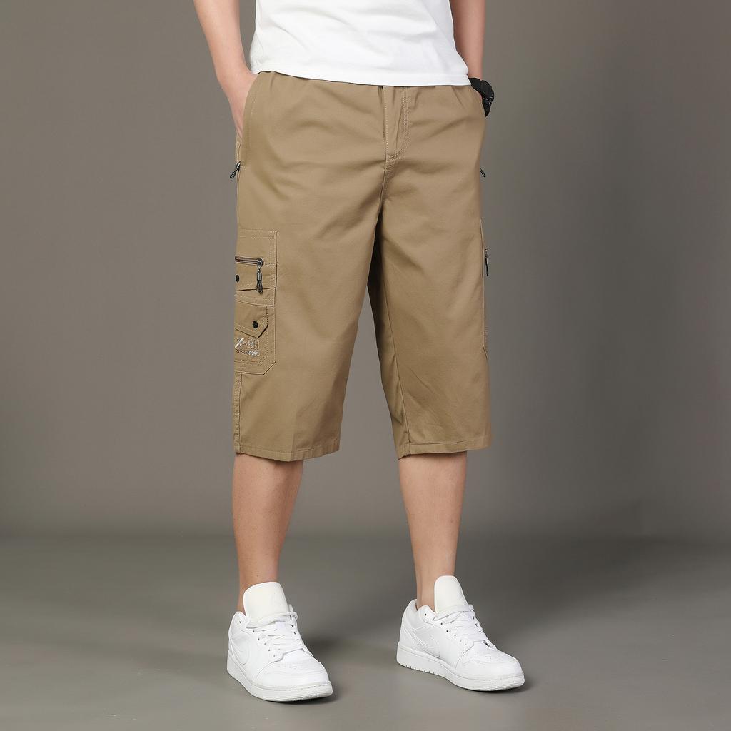Mehrere Taschen Baumwoll-Cargo-Shorts Herrenmode Einfarbig Schnelltrocknend Jogginghose Wadenlange Hose Sommer Outdoor Atmungsaktive Shorts Herren