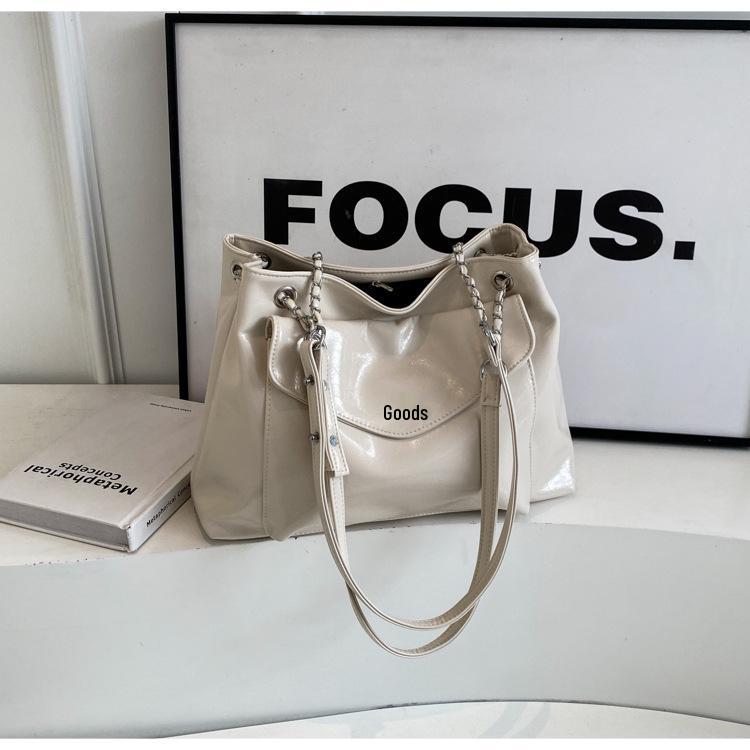 Women's Soft PU Patent Leather Chain Tote Bag with Compartments - 2024 Spring/Summer Fashion