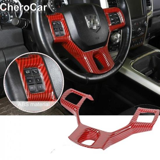 Red Carbon Fiber ABS Steering Wheel Frame Trim Cover For Dodge RAM 1500 2010-17