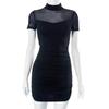 Women's Dress Summer Half High Neck Short Sleeve Fashion Sexy Mesh Yarn Wrap Hip Dresses