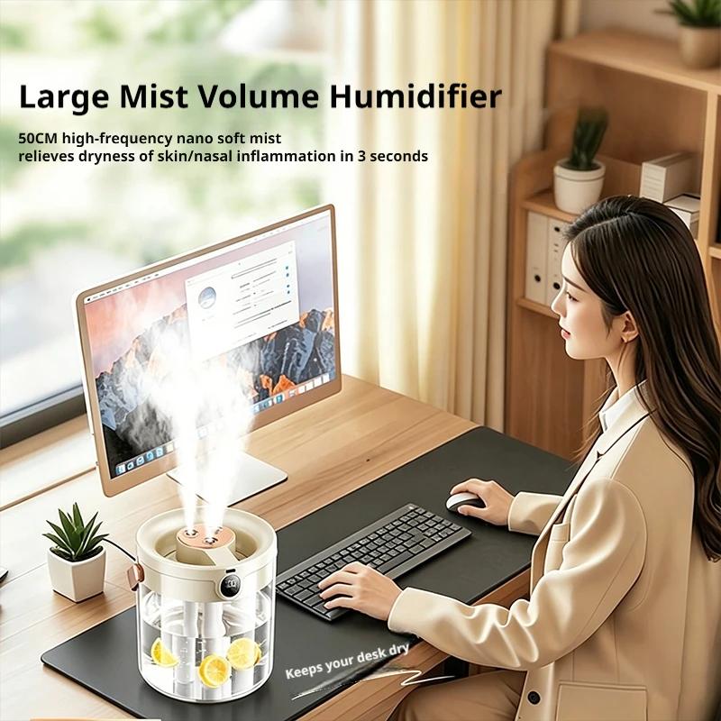 Portable Ultrasonic Humidifier 3 Spray Nozzles Digital Screen Night Light Large Water Tank Silent Aroma Diffuser for Home Use