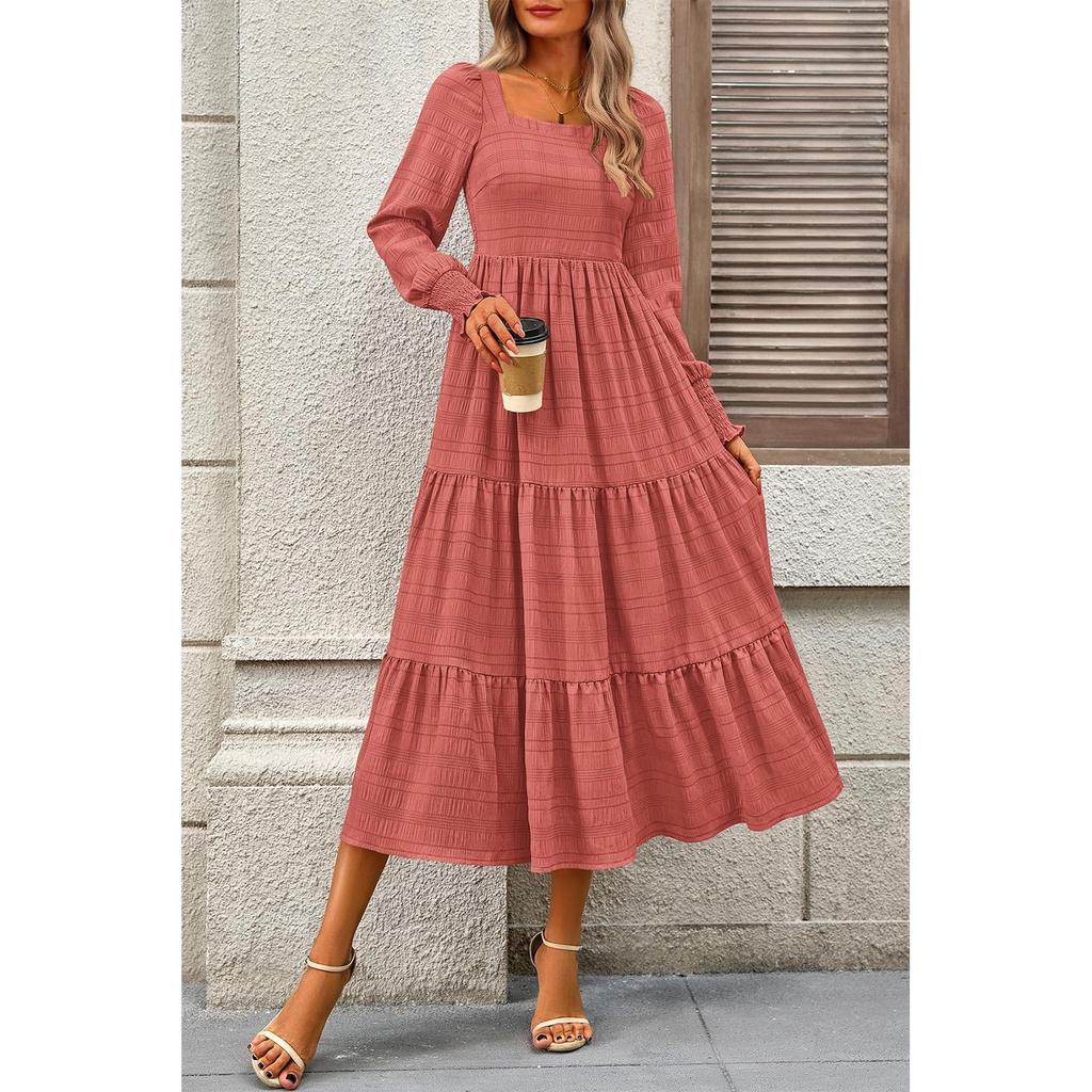 Damenmode Lässig Einfarbig Quadratischer Ausschnitt Langarm Kleid