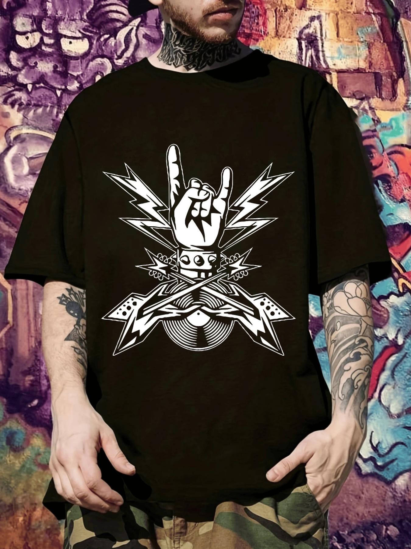 Rock Band Graphic T-shirt - Black Tee with White Music Icons XXXL