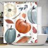 Farmhouse Autumn Shower Curtain Set: Pumpkin Gourd Watercolor Bath Decor Vivid Colors + 18 Hooks (36x72in)