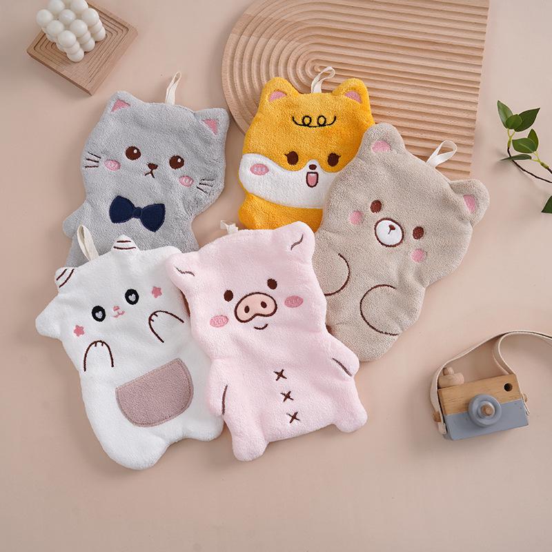 Adorable Cartoon Coral Fleece Hand Towel for Kids - Absorbent Kitchen/Bathroom Accessory