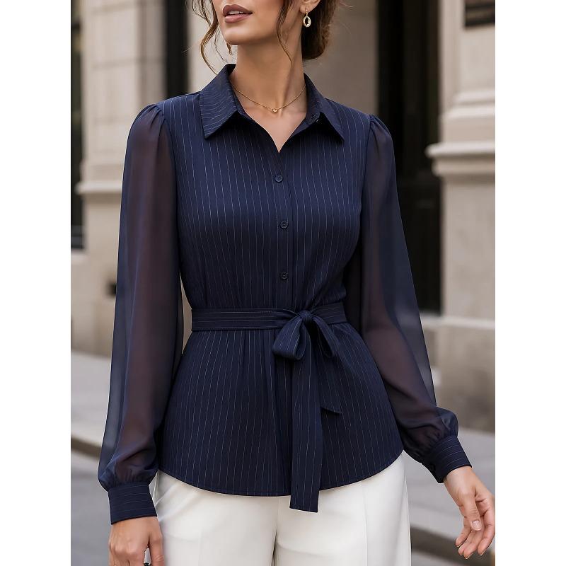 Women S Long Sleeve Shirt Lace Up Waist Casual Commute Blouse
