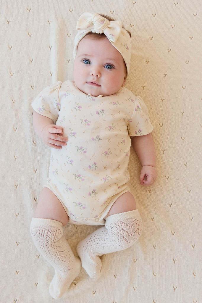 Organic Cotton Short Sleeve Bodysuit Thelma Orchid JBCO251210 Baby CRM 60 [Jamie Kay]