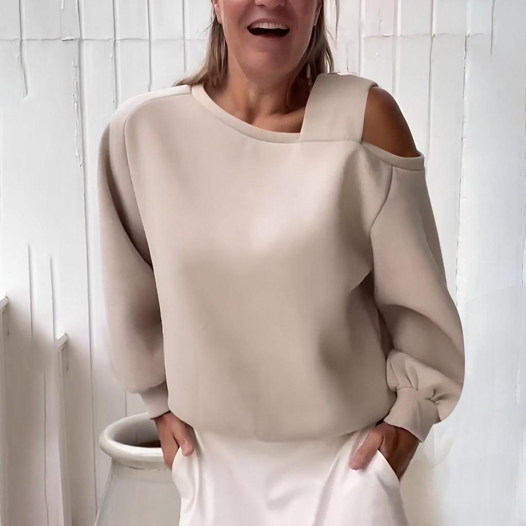 Felpa con cappuccio da donna alla moda casual con spalle scoperte, ampia, a maniche lunghe in pile