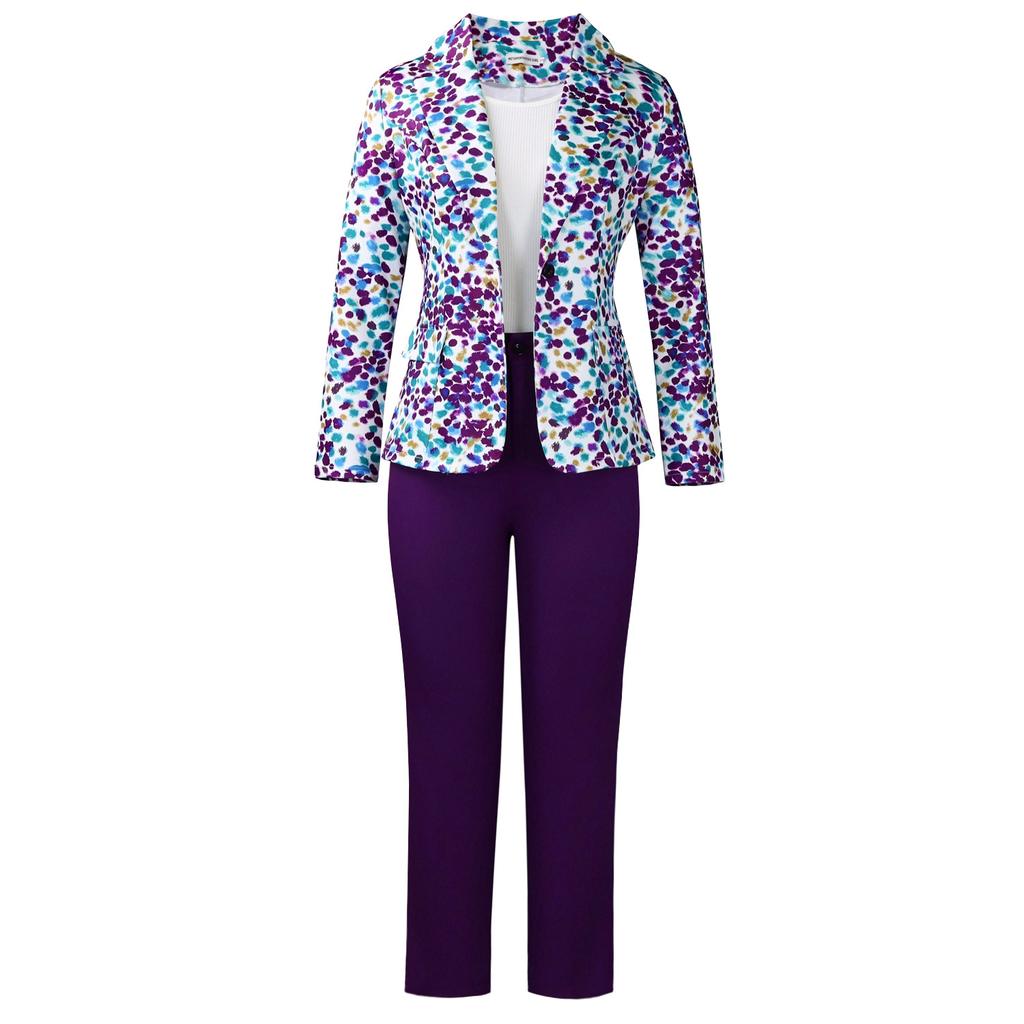 Womens Leopard Print Blazer and Straight Leg Pants Suit Set