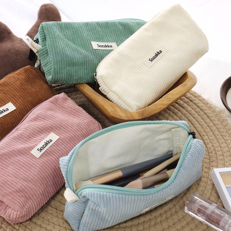 Lady Zipper Travel Toiletry Bag Necesserie Organizer Student Cute Pencil Case Korean Corduroy Cosmetic Bag Small Makeup Pouch