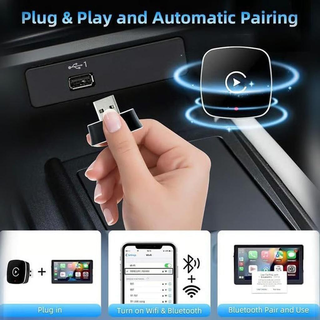 Car Wireless Adapter, Plug And Play 2-in-1 Adapter With 2.4/5GHz WiFi And Bluetooth 5.0, Widely Compatible With 800+ Car Models