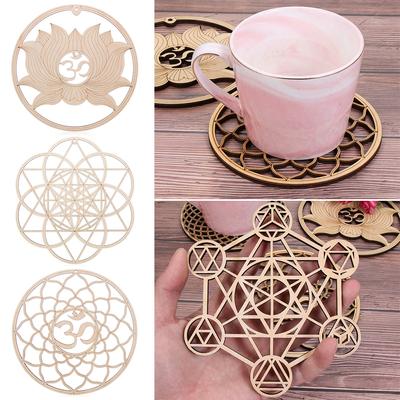 Ručně vyráběné podložky podložky Flower Of Life Energy Mat Dřevěná nástěnná cedule Slice Wood Base Flower of Life Shape