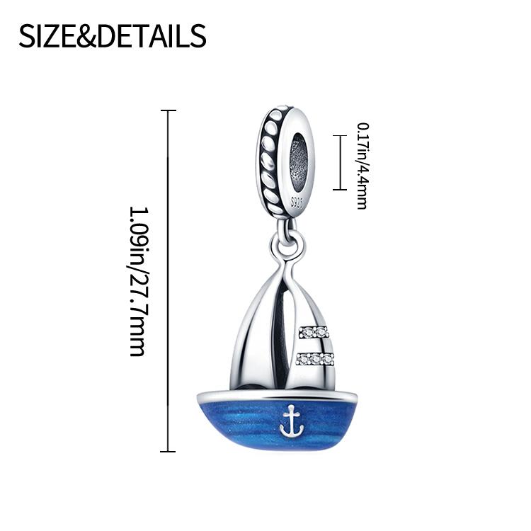 Charm Bead Charms Authentic copper Plated Blue Ship Pendant Bead Charms Compatible With Bracelets Diy Fine Gift Women Delicate Jewellery Accessory