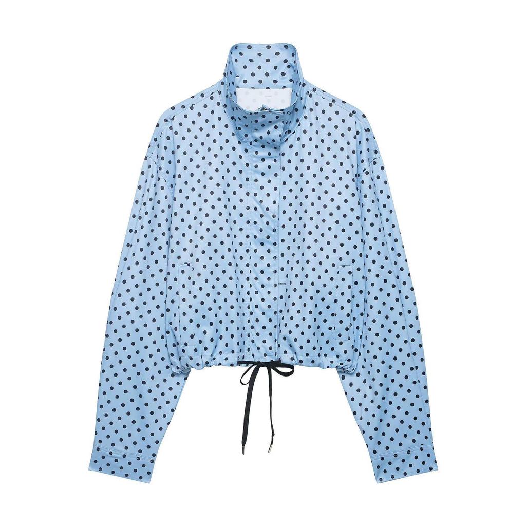 European & American Style Women's Polka Dot Bubble Jacket with Stand Collar