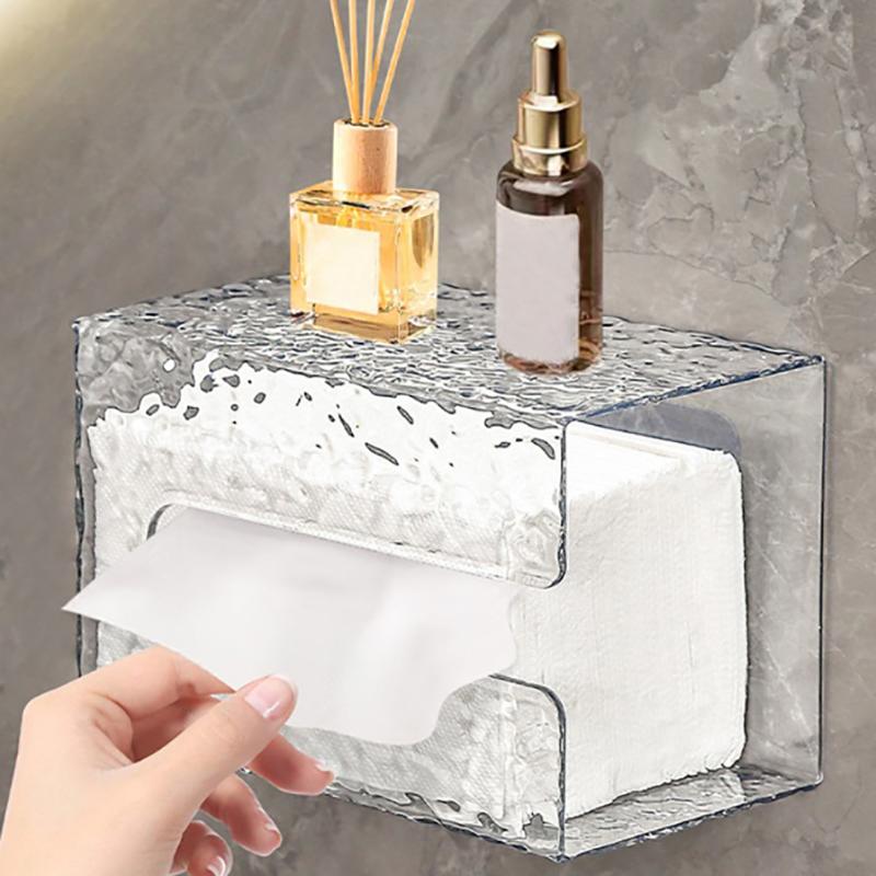Multipurpose Tissue Box Transparent Rectangular Tissue Storage Box Bathroom Wall Mounted Toilet Paper Case Desktop Napkin Box
