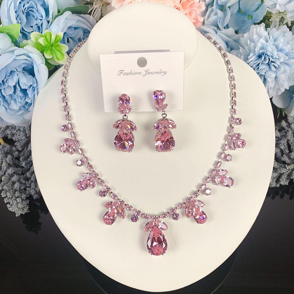 Luxurious Colorful Zircon Necklace & Earrings Set - Cross-Border Fashion Jewelry