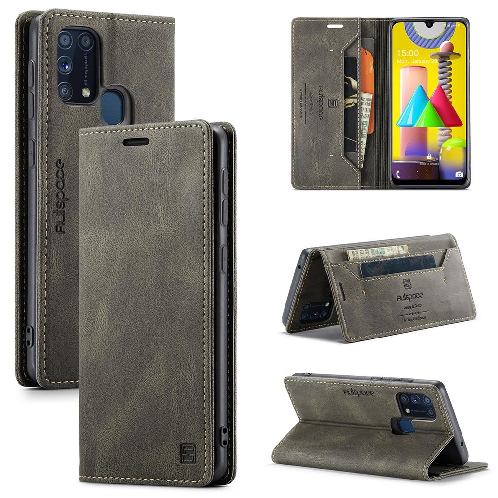 For Samsung Galaxy M31 / M31 Prime / F41 / M21s Vintage Leather Flip Wallet Case with RFID Blocking Card Slot, Matte Retro Folio Cover (4 Colors)