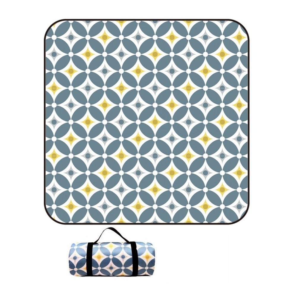 Vintage Print Picnic Blanket Waterproof Outdoor Camping Mat Carry Strap Foldable Travel Rug for Beach Park