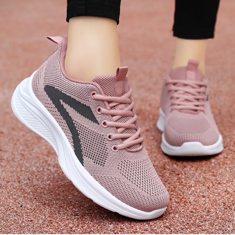 Spring Autumn Round Toe Soft Sole Comfortable Lace New Sports Shoes Mesh Breathable Fashion Lightweight Flat Women's Shoes