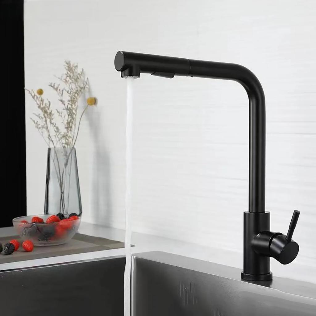 Black Pull Out Kitchen Sink Faucet Flexible 2 Modes Stream & Sprayer Nozzle Faucets Stainless Steel Hot Cold Wate Mixer Tap Deck