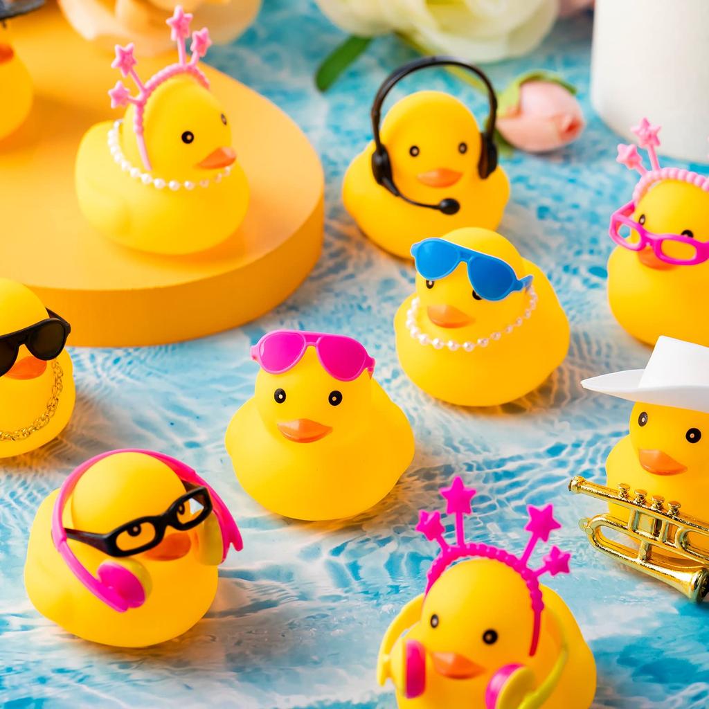 50 Sets Rubber Duck Cute Rubber Duck Bath Party Toys Bathtub Toys Shower Car Dashboard Decorations With Mini Sunglasses Swim
