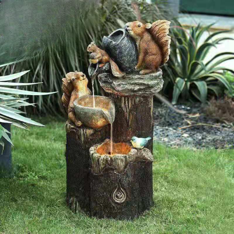 Rață și Veveriță Simulare Animal Apă Curgătoare Ornamente Reale pentru Grădină și Curte Decorațiuni Solare