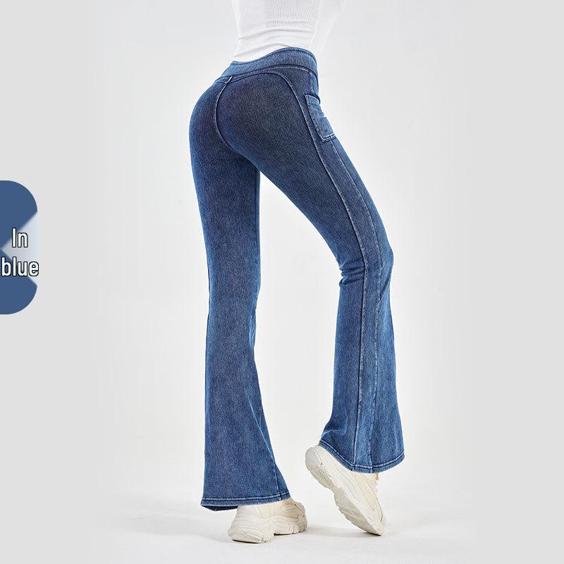 

Женские леггинсы для йоги с высокой талией, с эффектом денима, с контролем живота, лифтингом бедер, карманами и расклешенными штанинами - Идеальны для фитнеса или повседневной носки Large средний синий