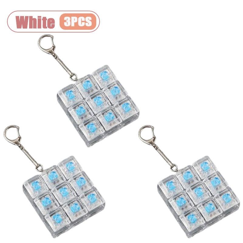 1-20Pcs Creative Transparent Stress Relief Mechanical Keyboard Tester Gift Led Fidget Keychain With 9 Buttons Keyring For Kids