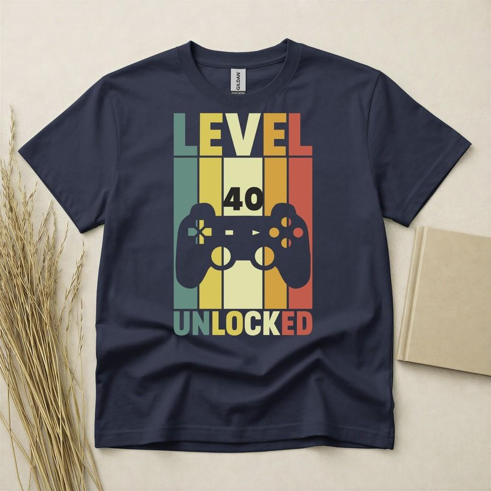 Level 40 Unlocked 40th Birthday T Shirt Custom Year Gift Gildan Heavy Cotton Tee