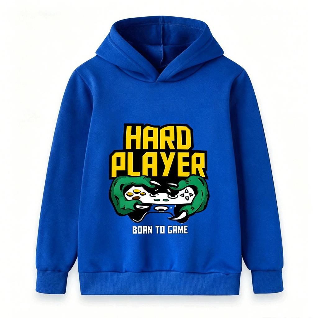 Kids Boys Girls Hard Player Born To Game Print Hoodie Casual Long Sleeve Pullover Sweatshirt For Gaming Lovers