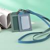 2 Card Slot Employee Work ID Card Set Hanging Rope PU Leather Bus Meal Card Chest Badge