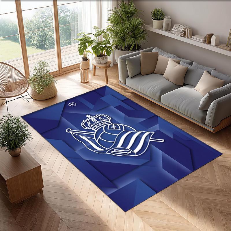 Real Sociedad FC Soccer Football Pattern Soft Area Rug Non Slip Indoor Floor Carpet Sports Decor Mat for Bedroom