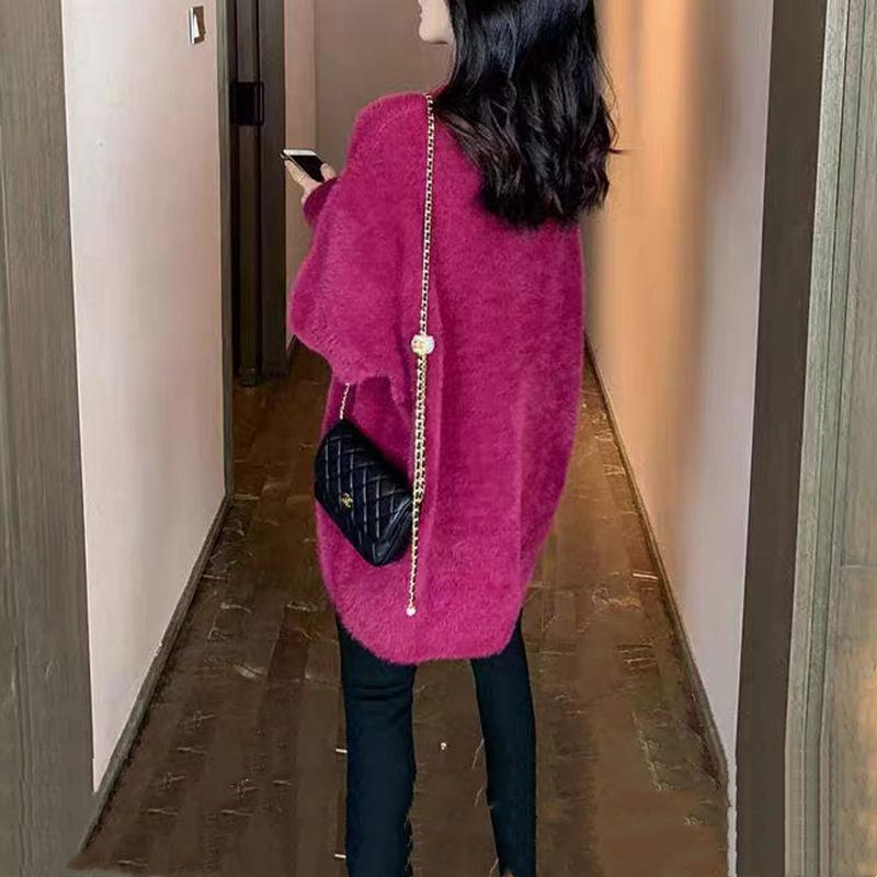 Women's Korean Style Loose Mink Cashmere Pullover Sweater - Candy Color, Thickened, Autumn/Winter Knit