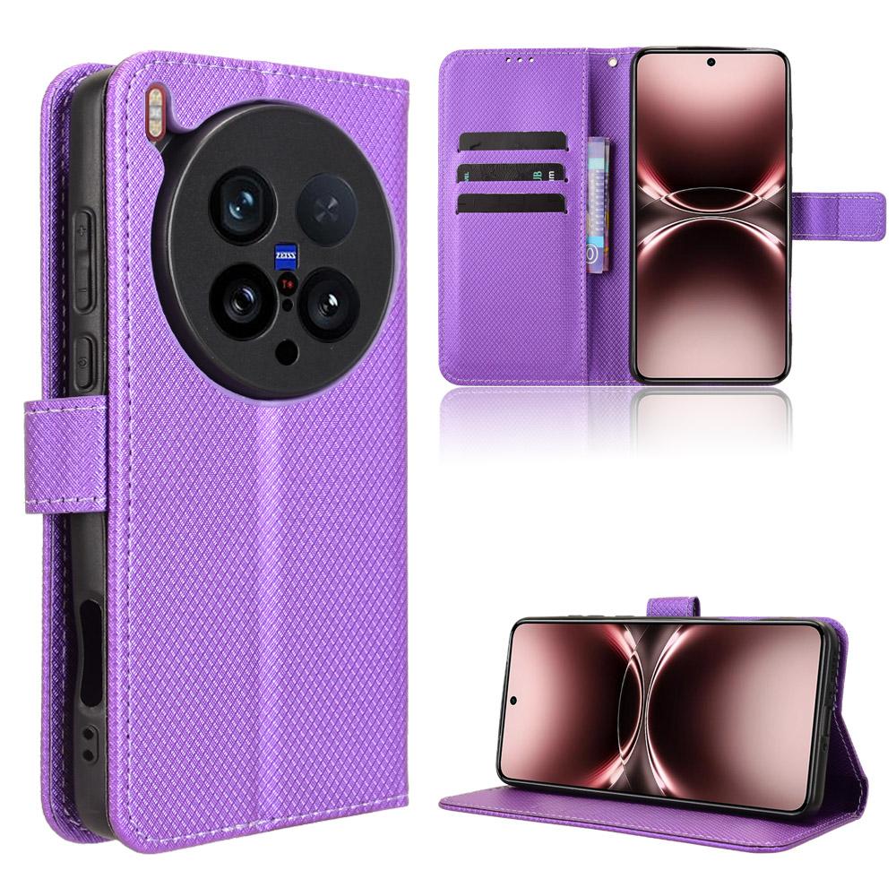 For Vivo X200 Ultra 5G Leather Wallet Case with Strap Diamond Texture Phone Cover