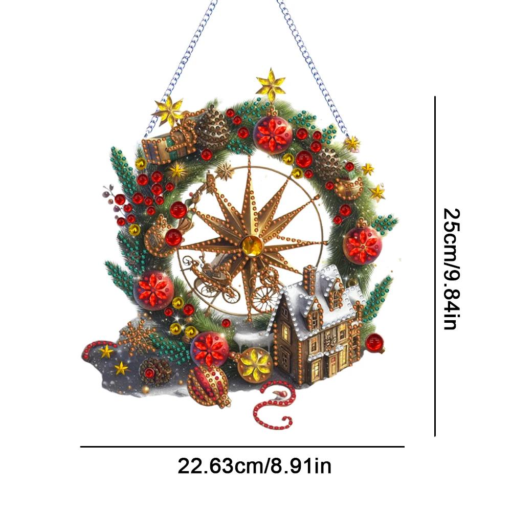 Xmas Theme Diamond Painting Set 2D Flat DIY Special Shape Hanging Diamond Art Kits Rhinestone Diamond Art Window Pendants Decor