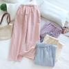 Women's Pure Cotton Gauze Pajama Set - Spring/Summer, Long Sleeve, Nine-Point Pants, Loose Fit, Japanese Style, Solid Color.