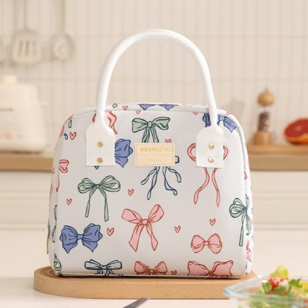 Durable Fashion Prints Lunch Box Bag with Zipper Lightweight Insulated Tote Bag Portable Large Capacity Outdoor Picnic Bag