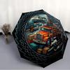 Industrial Logistics Hub Pattern Umbrella, Portable and Foldable Design, 8 Ribs, a Casual Accessory for Halloween, Christmas, and Birthday Gifts.