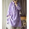 Camicie Top Jacquard Vintage da Donna Colletto Revers Manica Sette Quarti Abiti Camicie Estive Larghe di Media Lunghezza